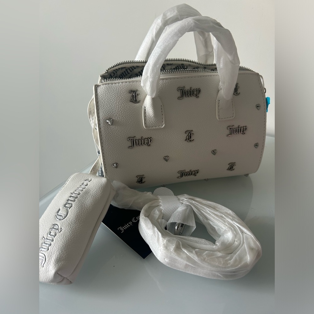 Juicy uk White Leather Stud Satchel Bag with crossbody strap